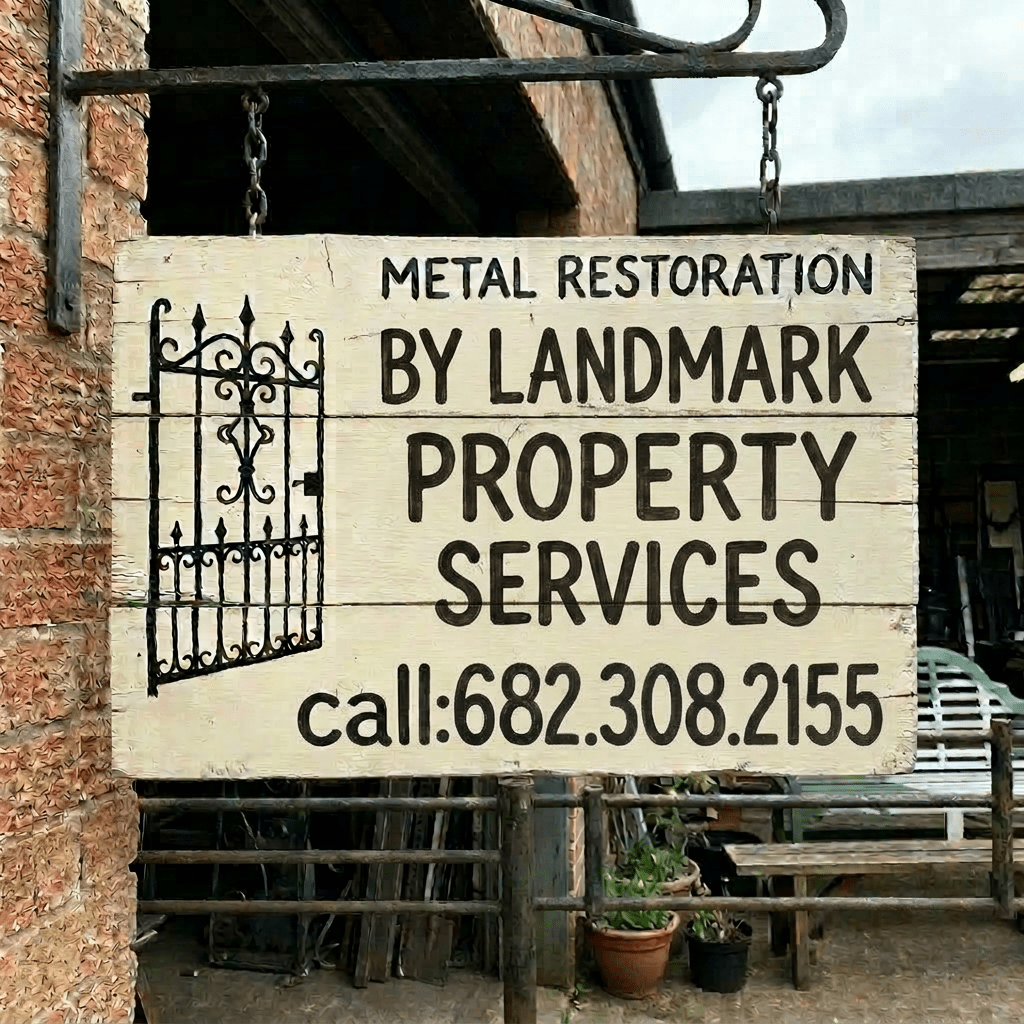 Wooden sign offering free iron painting estimates for metal restoration